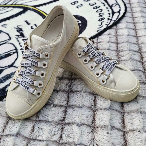 DIOR SNEAKER Walk'N Dior sneaker White canvas cotton size EU 37.5 US 7 - Picture 2 of 7
